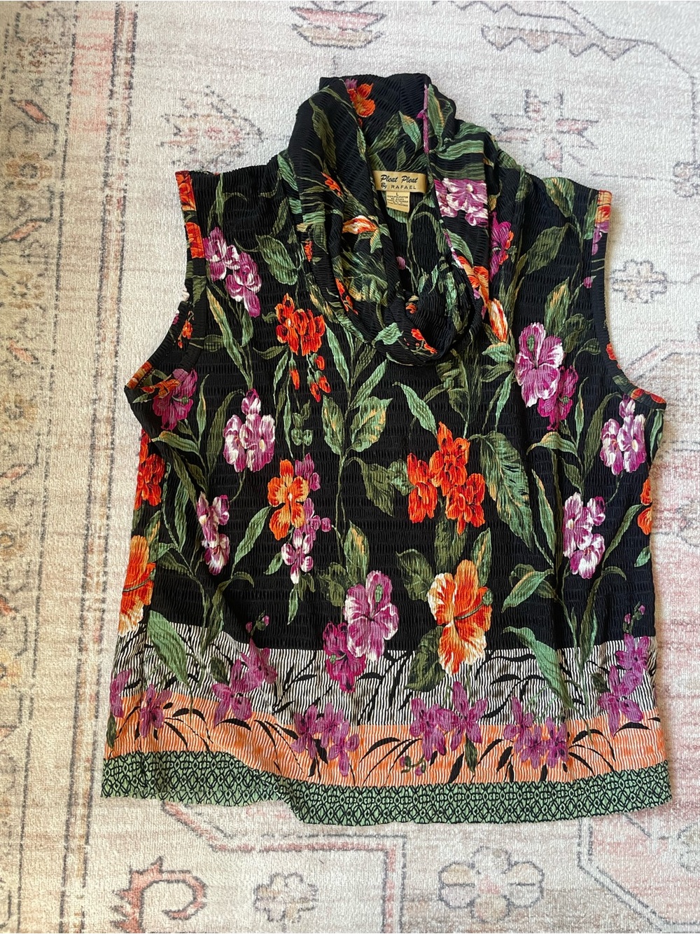 Pleat Pleat by Rafael Boho Floral Cowl Neck Top Tropical Womens L